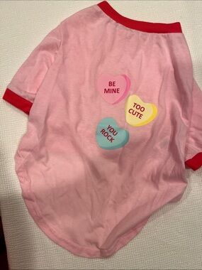 Pink Dog Tee with Red Trim and Conversation Heart Prints